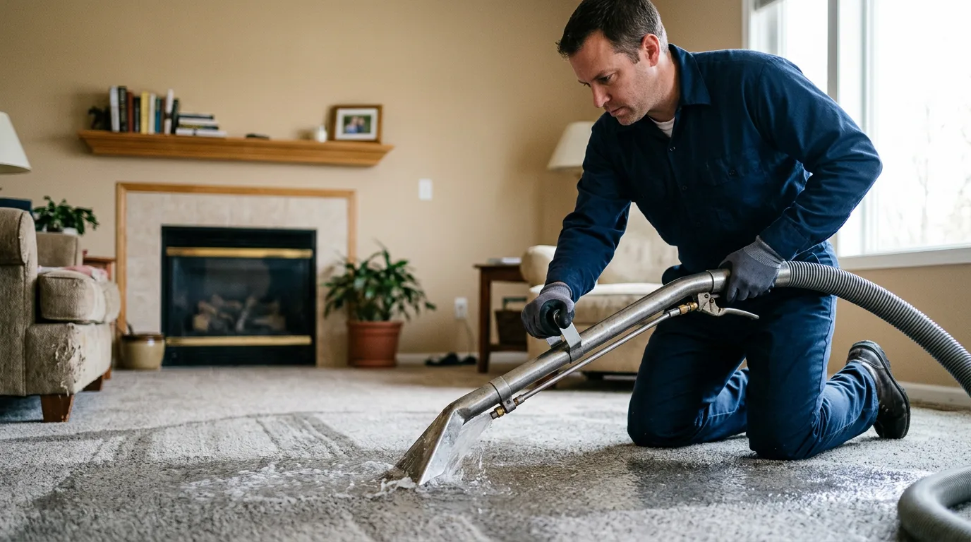 Water damage restoration technician working near South Kingstown, RI
